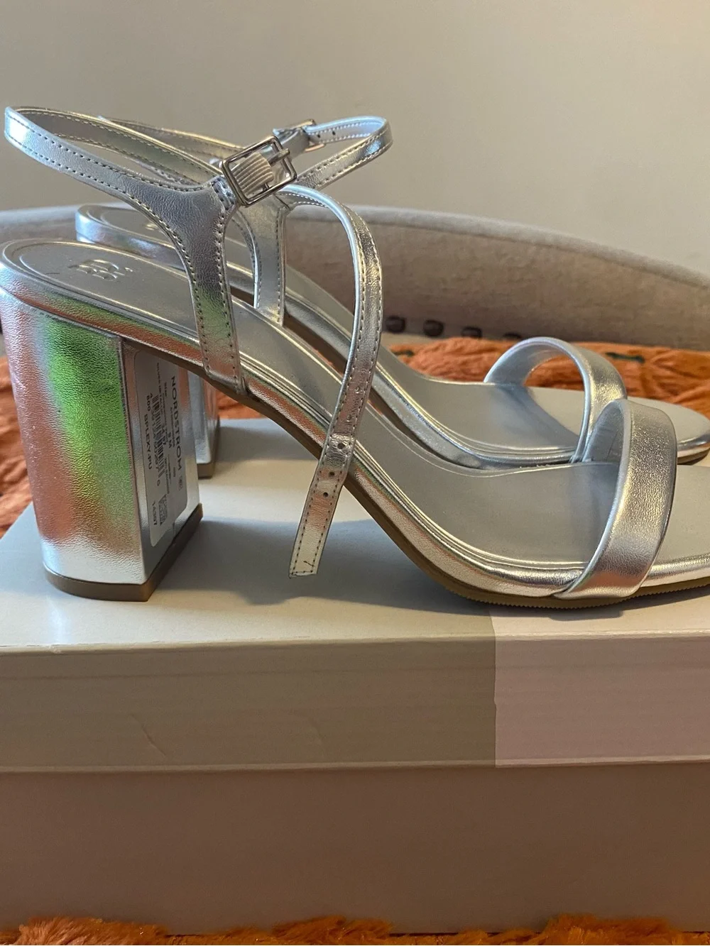 bp Metallic Silver Ankle-Strap Block Heel Sandals for Women